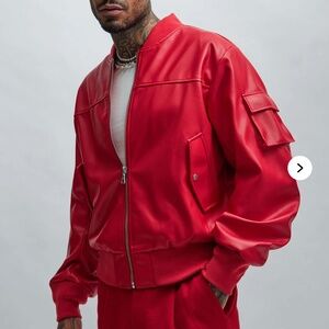 Birmingham Faux Leather Bomber Jacket - Red